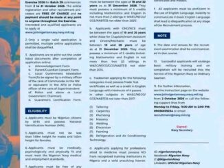 Nigerian Navy Batch 39 Recruitment 2026